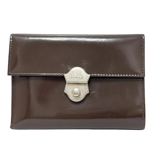 Auth FURLA - Dark Brown Leather Trifold Wallet - Picture 2 of 7